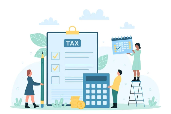 Tax Form Calculation Paperwork Taxation Service Vector Illustration Cartoon Tiny — Stock Vector