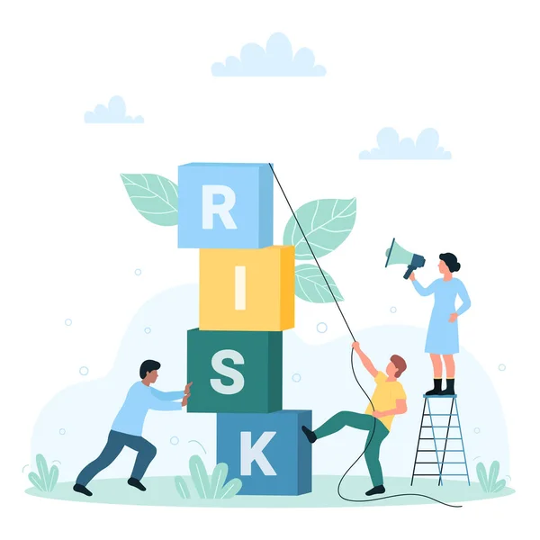 Risk Management Success Challenge Vector Illustration Cartoon Tiny People Push — Stock Vector