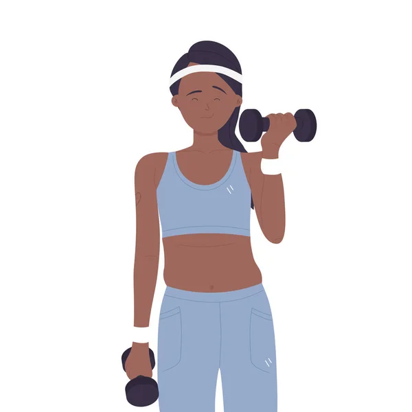 带哑铃的女运动员健身训练 锻炼程序载体说明 — 图库矢量图片