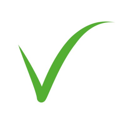 Yeşil işaret ya da işaret işareti, sembol. Kabullenme, onay, doğru seçim, doğru seçim, doğru seçenek, olumlu cevap, evet demek, tasdik konsepti. Resim beyaza izole edildi. 