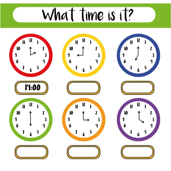Tempo Aprendizagem Relógio Planilha Atividade Educacional Para Crianças Crianças Jogo — Fotografia de Stock