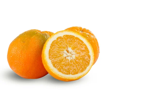 Fresh juicy ripe sliced oranges on white background — Stock Photo, Image