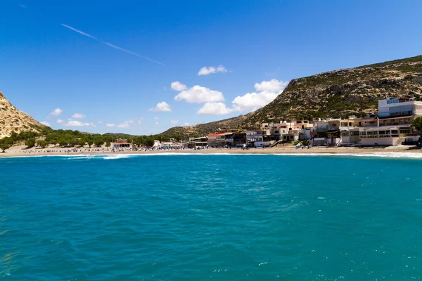 Vista panorámica del horizonte de la playa de Matala al sur de Creta —  Fotos de Stock