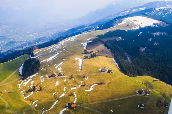 Unique airplane aerial view of Rigi ski resort Switzerland. — Stock Photo, Image