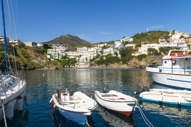 Girit 'teki Bali köyü tatil beldesinin panoramik ufuk çizgisi manzarası, Yunanistan