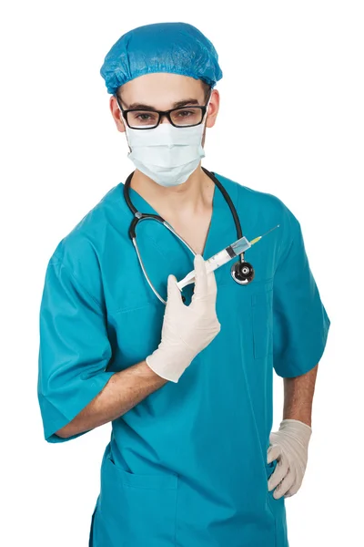 Médico con una jeringa — Foto de Stock