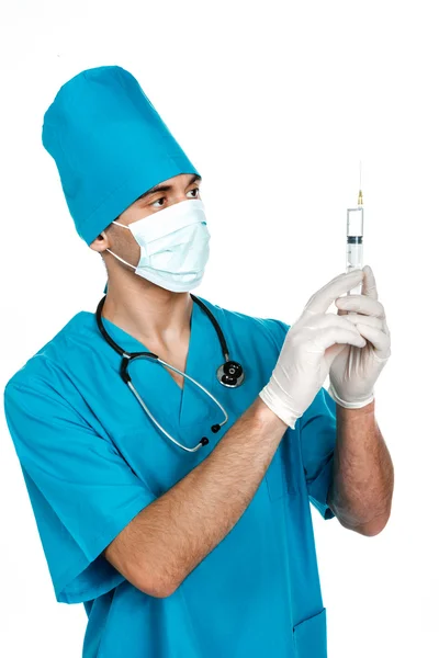 Orvos egy fecskendővel — Stock Fotó