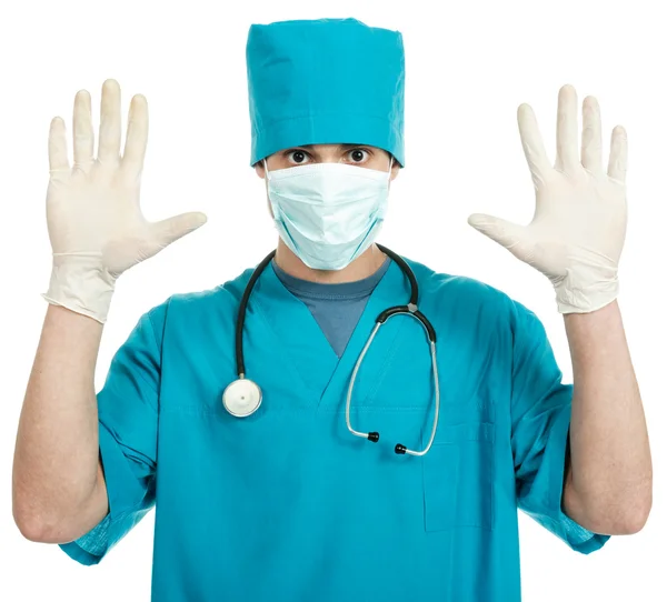 Médico com as mãos para cima — Fotografia de Stock