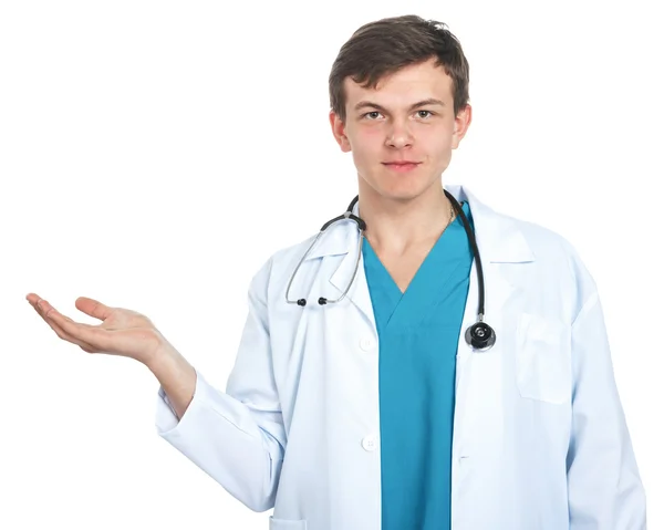 Arzt zeigt offene Hand — Stockfoto
