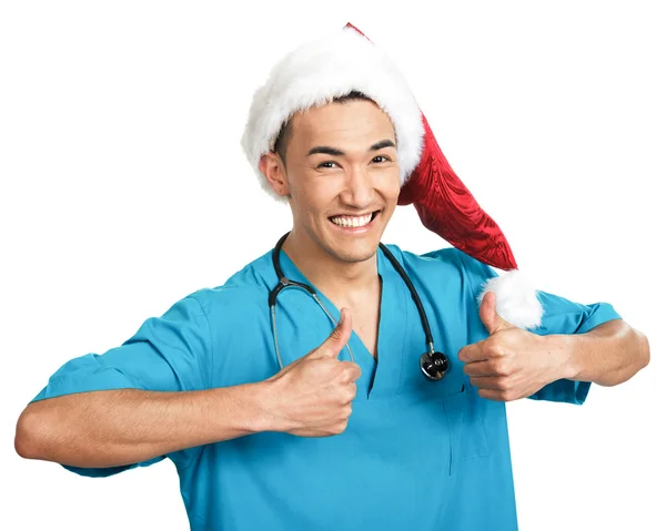 Medical student in Santa hat — Stock Photo, Image