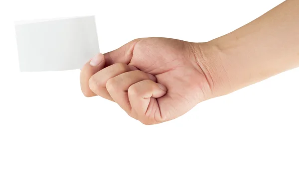 Blank paper in human hand and white background — Stock Photo, Image