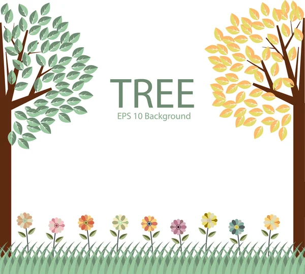 Пара деревьев и векторные цветы растений фон — стоковый вектор