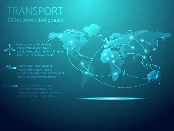 Transporte Abstrato com Mapa do Mundo Ilustração vetorial — Vetor de Stock