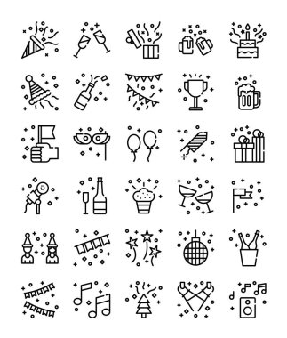 Basit çizgi parti kutlaması vektör illüstrasyonu seti