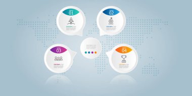 iş simgesi 4 seçenekli yatay çember bilgi sunum ögesi şablonu 