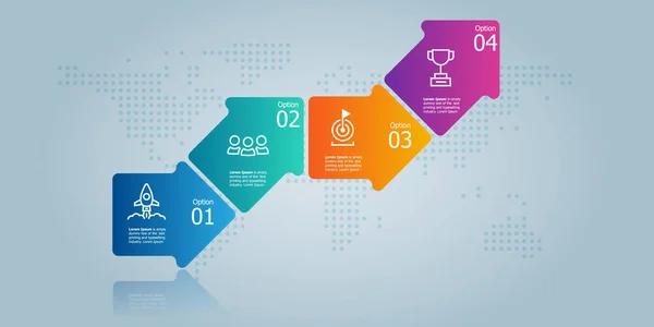 Abstraktní Graf Růstu Horizontální Prezentace Prvků Infografiky Ikonami Podnikání Kroky — Stockový vektor