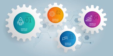 soyut yatay dişli dişli bilgi-grafik sunum ögesi simgeleri 4 adım vektör illüstrasyon arka planı