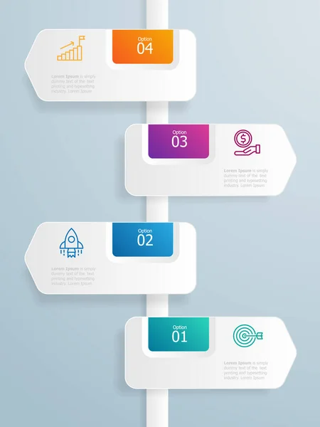 Abstracto Vertical Línea Tiempo Infografía Elemento Presentación Con Iconos Pasos — Vector de stock