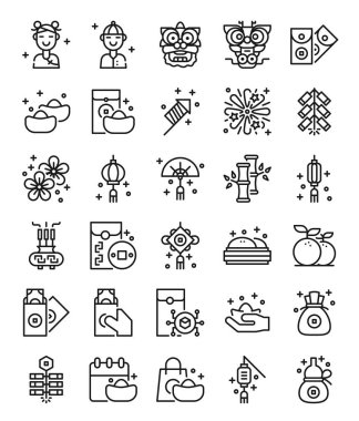 chinese new year simple line icon set vector illustration
