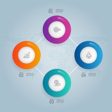 iş simgeleri ile çember bilgi sunumu ögesi raporu 4 seçenekli arkaplan çizimi