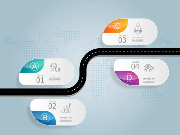 Cesta Mapa Časová Osa Infografiky Prvky Sestavy Prezentace Ikonami Podnikání — Stockový vektor