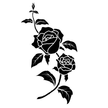 Siluet siyah gül çiçek süsleme vektör resimleme arkaplanı