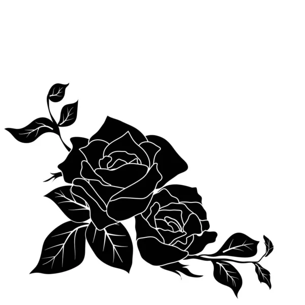 Silhouet Zwarte Roos Bloem Decoratie Vector Illustratie Achtergrond — Stockvector