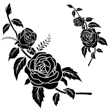 Siluet siyah gül çiçek süsleme vektör resimleme arkaplanı