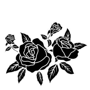 Siluet siyah gül çiçek süsleme vektör resimleme arkaplanı