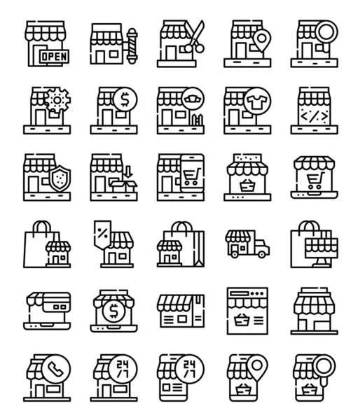 Línea Simple Tienda Iconos Pack Vector Ilustración — Archivo Imágenes Vectoriales