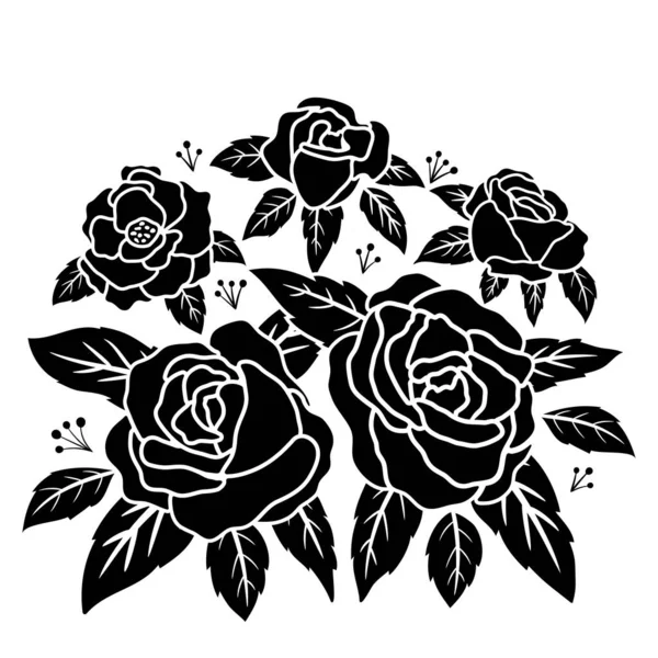 Silhueta Preto Rosa Flor Decoração Vetor Ilustração Fundo — Vetor de Stock