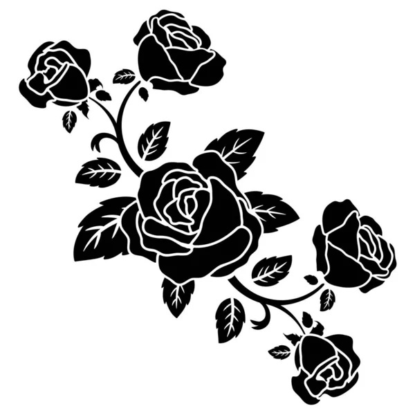 Silhouette Rose Noire Décoration Fleur Vectoriel Illustration Fond — Image vectorielle