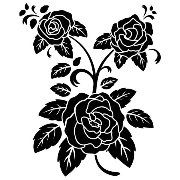 Silhouette Nero Rosa Fiore Decorazione Vettore Illustrazione Sfondo — Vettoriale Stock