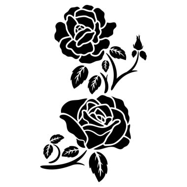 Siluet siyah gül çiçek süsleme vektör resimleme arkaplanı