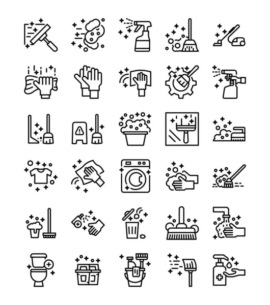 Cleaning Simple Line Icons Pack Vector Illustration — Archivo Imágenes Vectoriales