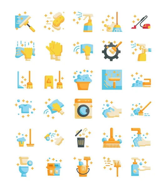 Cleaning Flat Icons Pack Vector Illustration — Image vectorielle