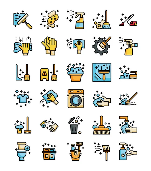 Cleaning Filled Outline Icons Pack Vector Illustration — Image vectorielle