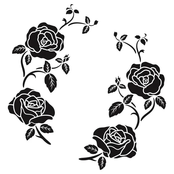 Silhueta Preto Rosa Flor Decoração Vetor Ilustração Fundo — Vetor de Stock