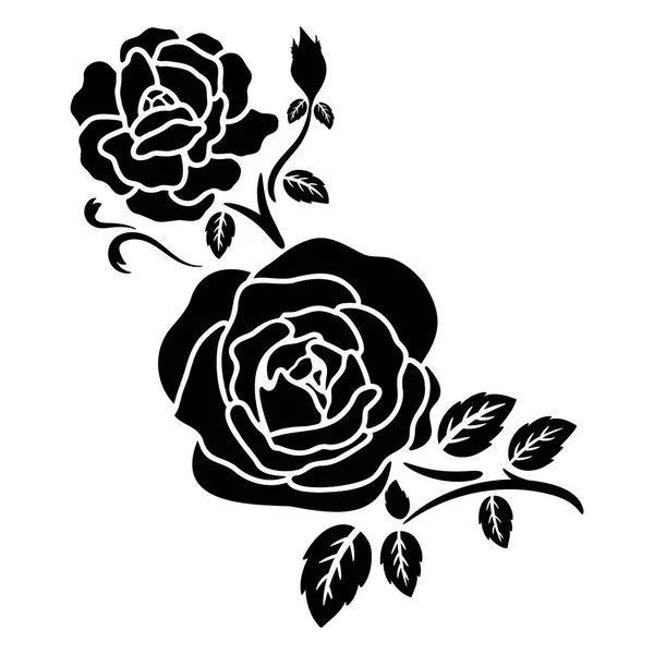 Siluet Siyah Gül Çiçek Süsleme Vektör Resimleme Arkaplanı — Stok Vektör