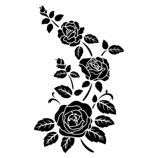 Silhouet Zwarte Roos Bloem Decoratie Vector Illustratie Achtergrond — Stockvector