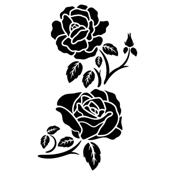 Silhouette Schwarz Rose Blume Dekoration Vektor Illustration Hintergrund — Stockvektor