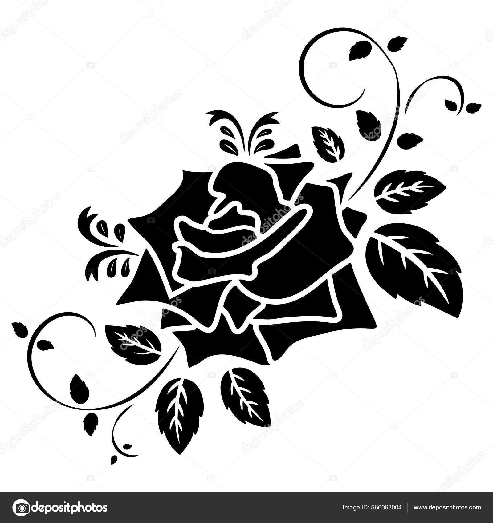 Silhouette Black Rose Flower Decoration Vector Illustration Background ...