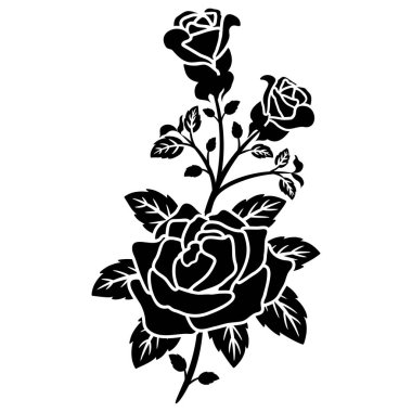 Siluet siyah gül çiçek süsleme vektör resimleme arkaplanı