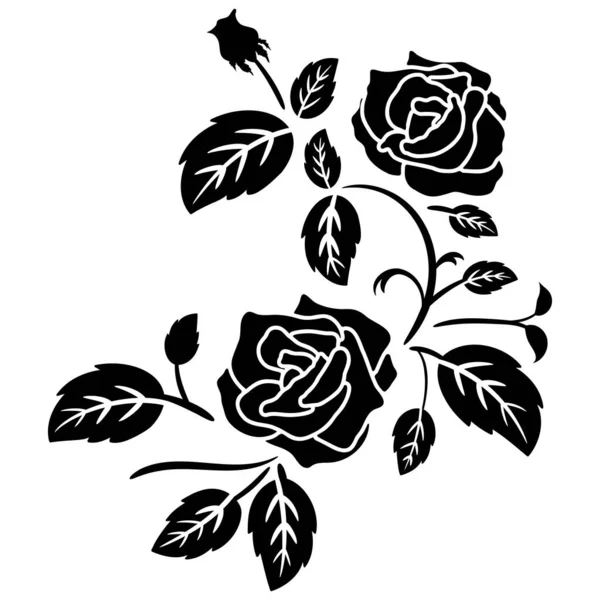 Silhouette Black Motif Rose Flower Decoration Vector Illustration Background — ストックベクタ