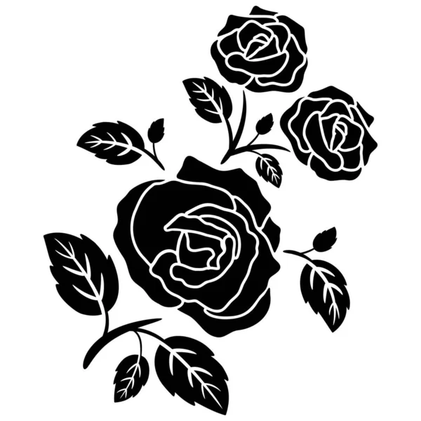 Silhouette Black Motif Rose Flower Decoration Vector Illustration Background — Stockvektor