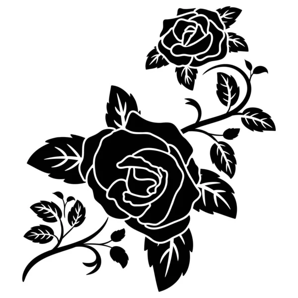 Silhouette Black Motif Rose Flower Decoration Vector Illustration Background — ストックベクタ