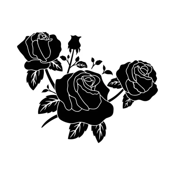 Silhouette Black Motif Rose Flower Blooming Decoration Background Vector Illustration — Stok Vektör