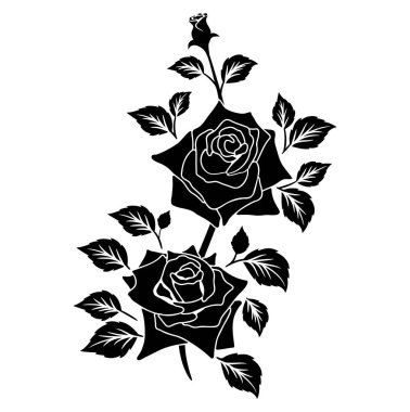 Siluet siyah motif gül çiçek açan dekorasyon arka plan çizimi