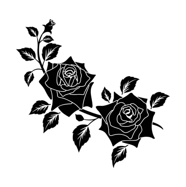 Silhouette Noir Motif Rose Fleur Floraison Décoration Fond Vectoriel Illustration — Image vectorielle