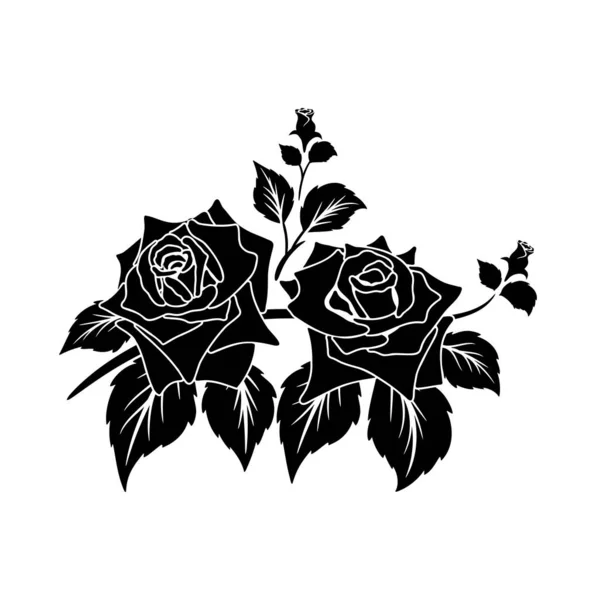 Silhouette Black Motif Rose Flower Blooming Decoration Background Vector Illustration — Wektor stockowy